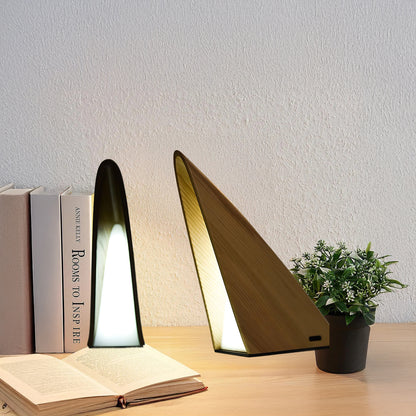 Triangular Built-in Battery Art Deco Wood Table Lamp