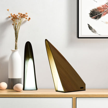 Triangular Built-in Battery Art Deco Wood Table Lamp