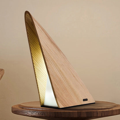 Triangular Built-in Battery Art Deco Wood Table Lamp