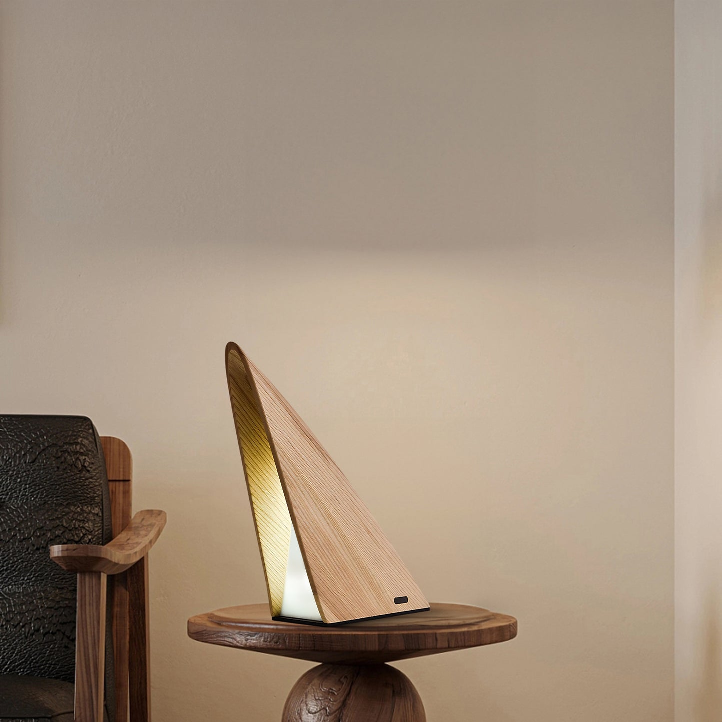 Triangular Built-in Battery Art Deco Wood Table Lamp