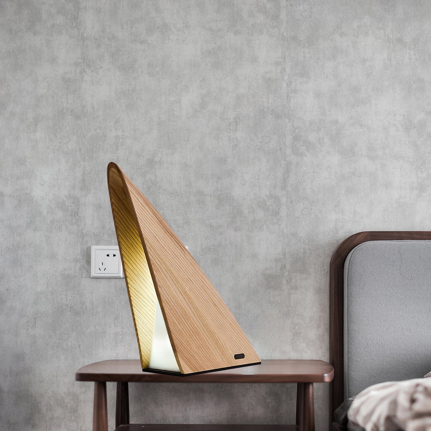 Triangular Built-in Battery Art Deco Wood Table Lamp