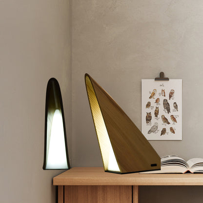 Triangular Built-in Battery Art Deco Wood Table Lamp