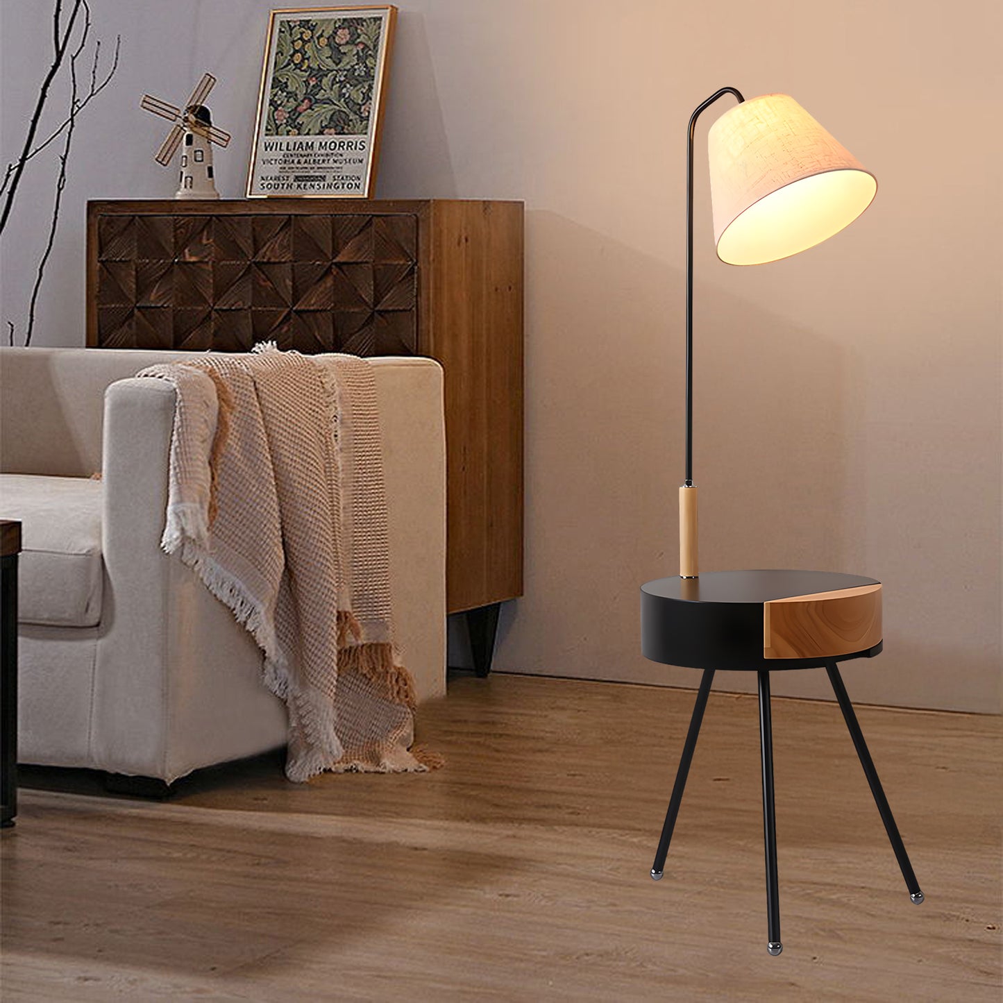 Tripod Fabric Modern Metal Floor Lamp