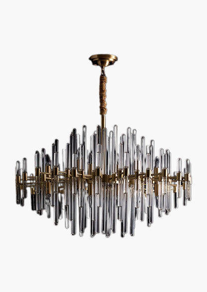 Vintage Antique Brass Modern Crystal Chandelier