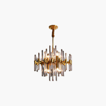 Vintage Antique Brass Modern Crystal Chandelier