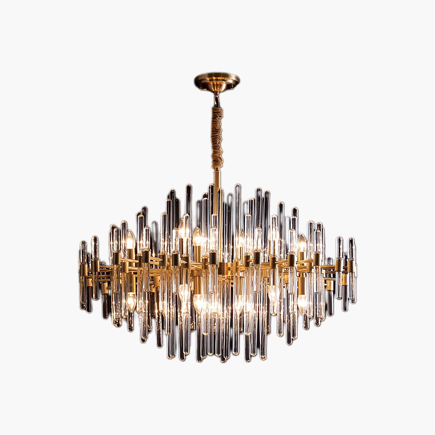 Vintage Antique Brass Modern Crystal Chandelier