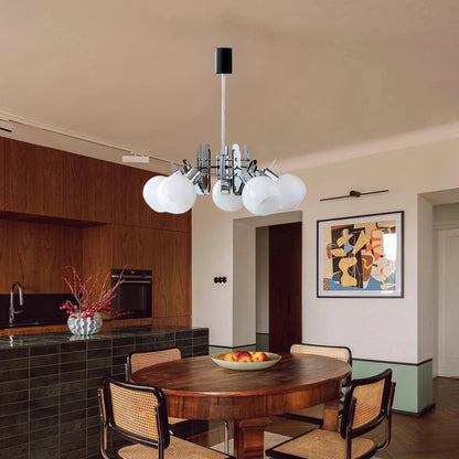 Vintage Geometrical Chrome Mid-century Crystal Chandelier