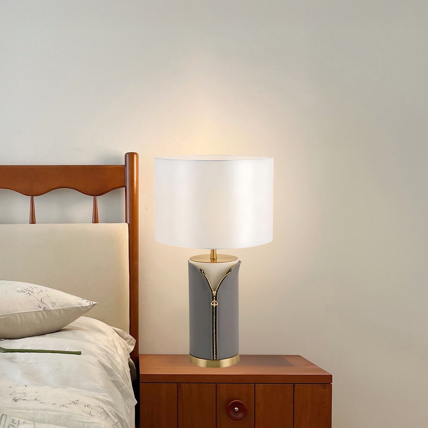 Vintage Leather Contemporary Metal Table Lamp