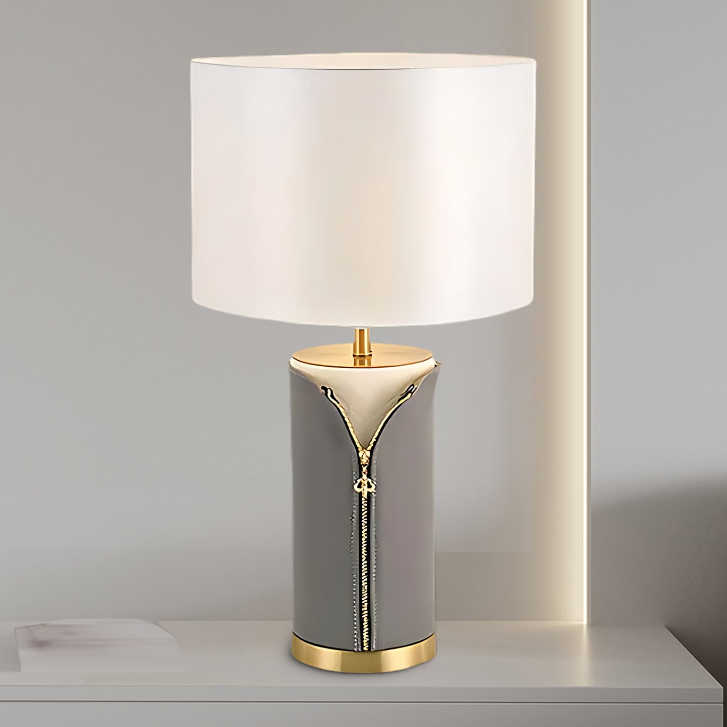 Vintage Leather Contemporary Metal Table Lamp