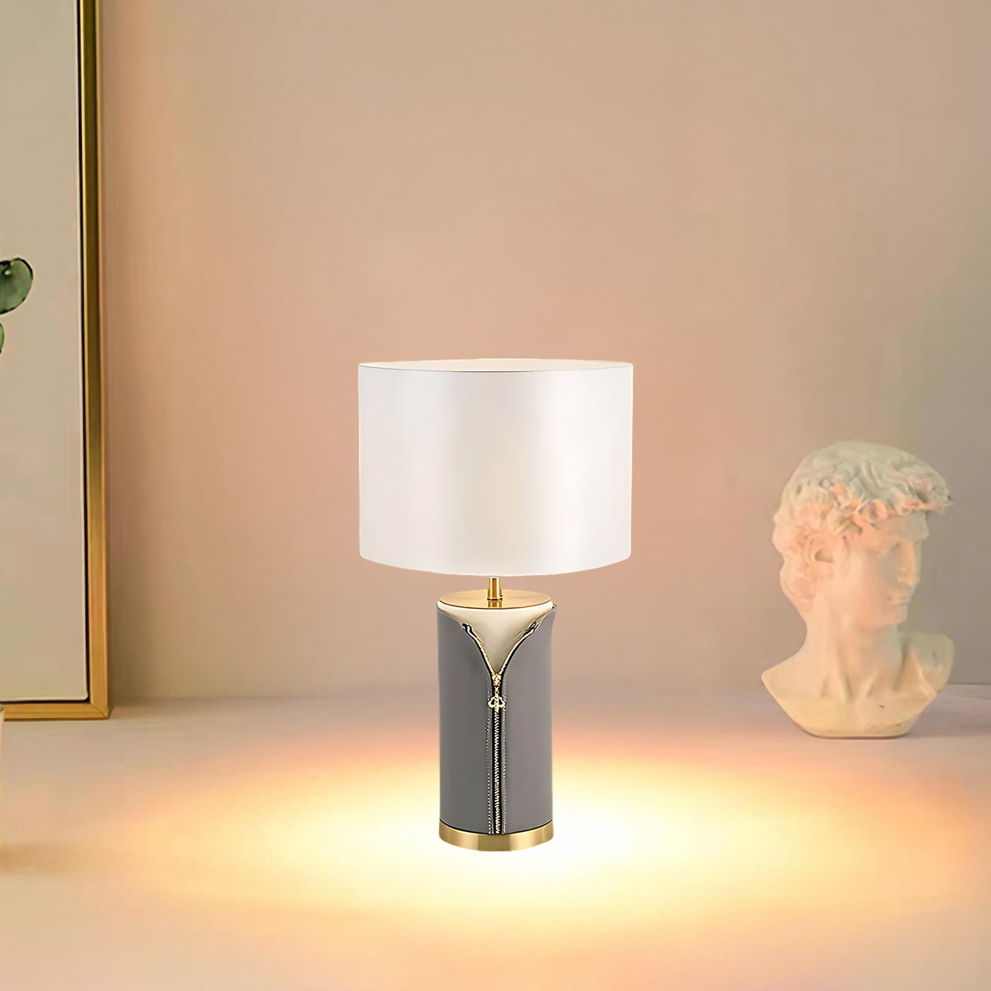 Vintage Leather Contemporary Metal Table Lamp