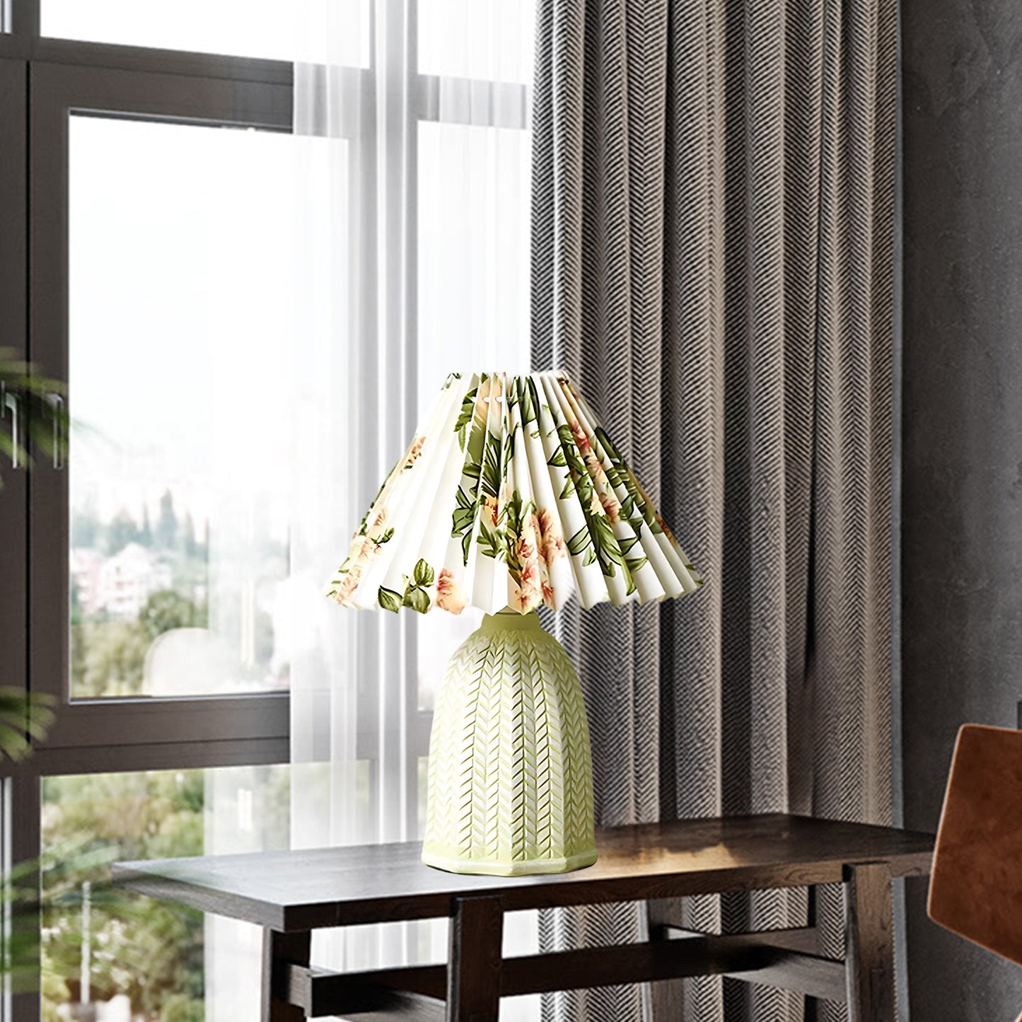 Pleated Vintage Clay Table Lamp