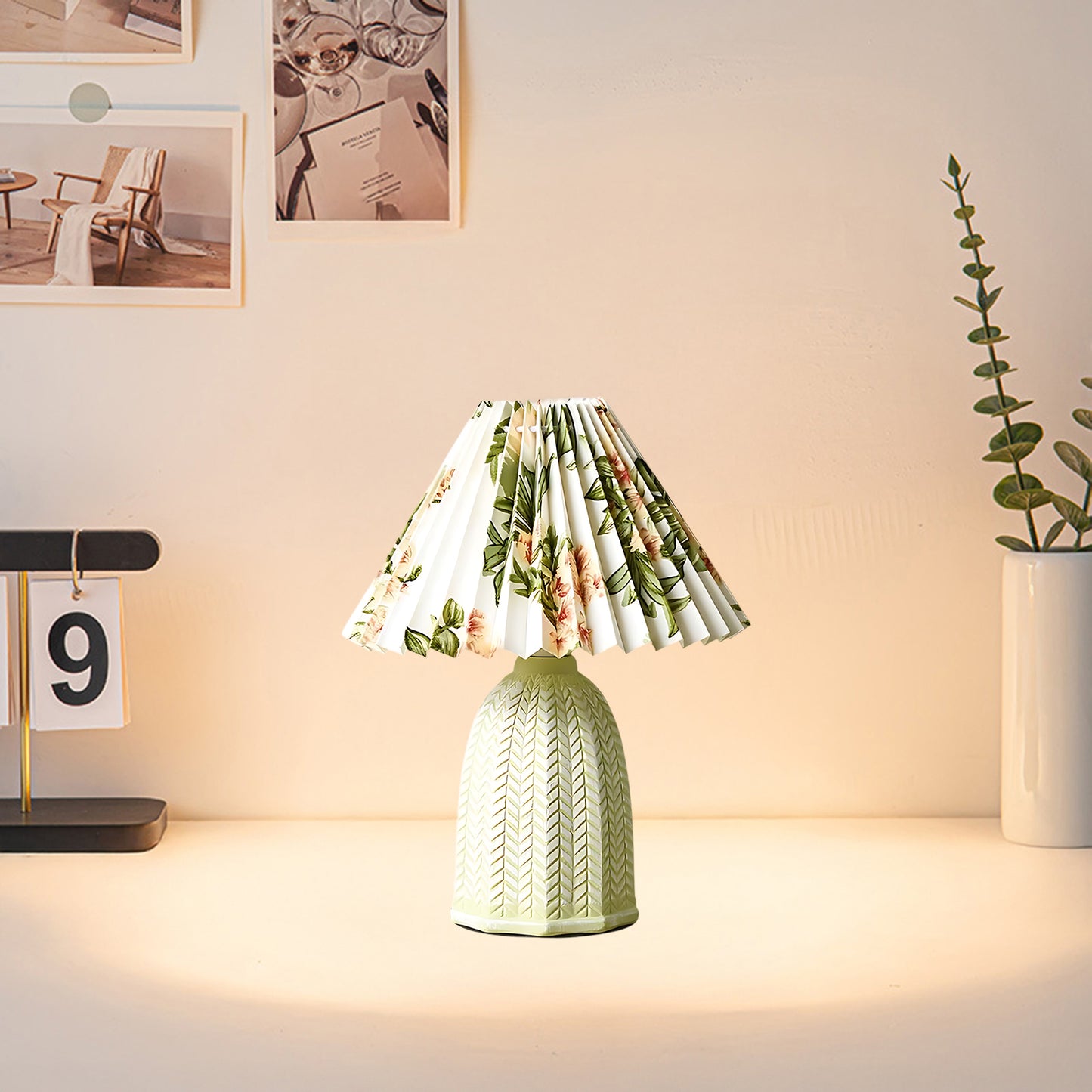 Pleated Vintage Clay Table Lamp