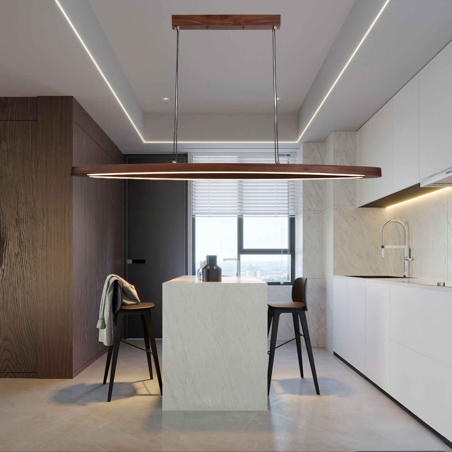 Walnut Arc Linear Modern Metal Pendant Lamp