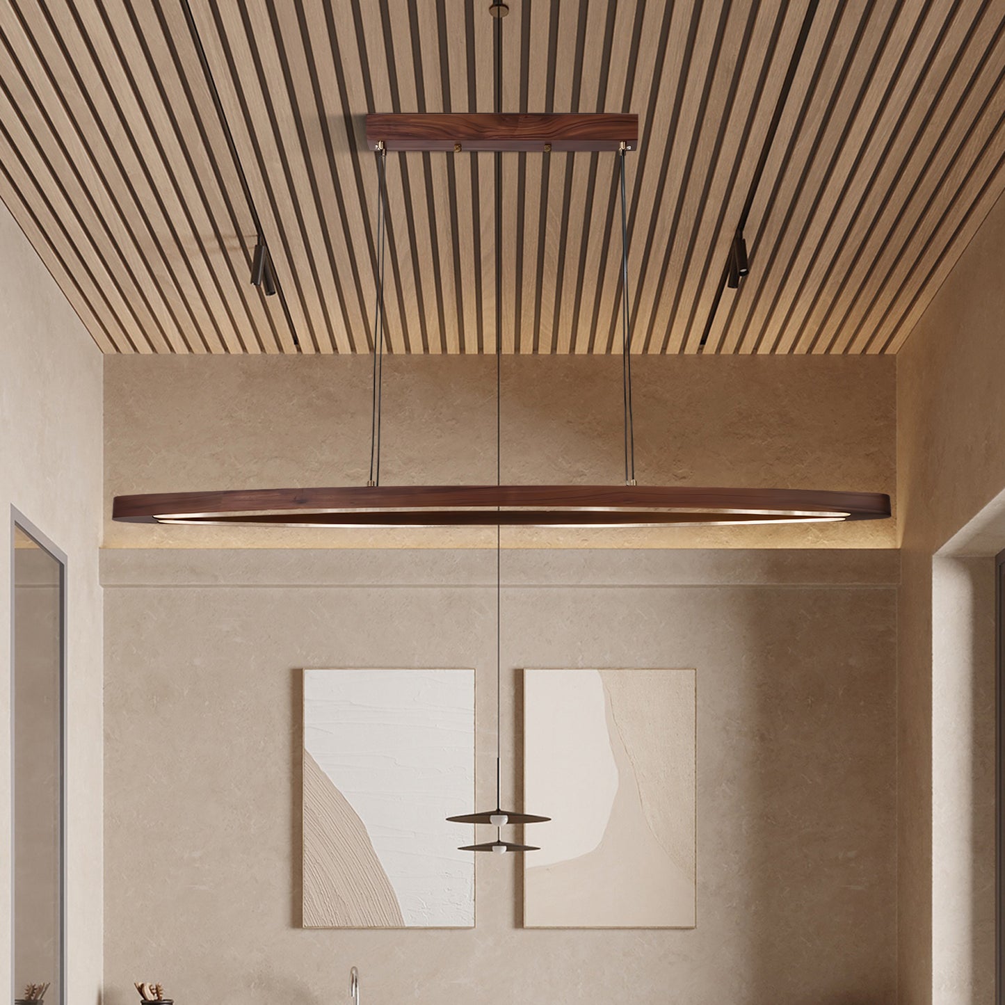 Walnut Arc Linear Modern Metal Pendant Lamp