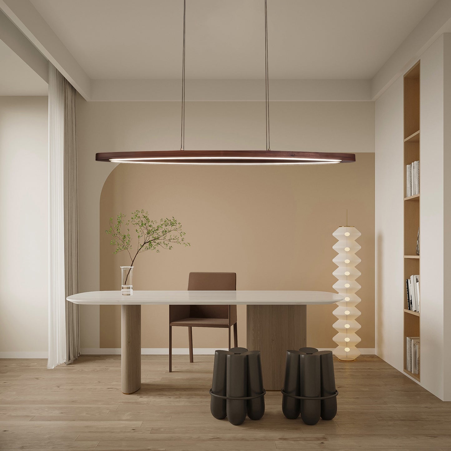 Walnut Arc Linear Modern Metal Pendant Lamp