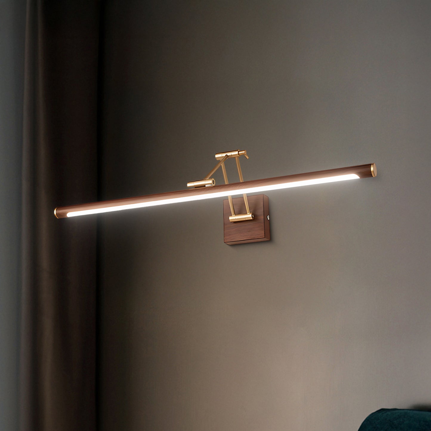 Walnut Color Linear Adjustable Modern Metal Wall Light