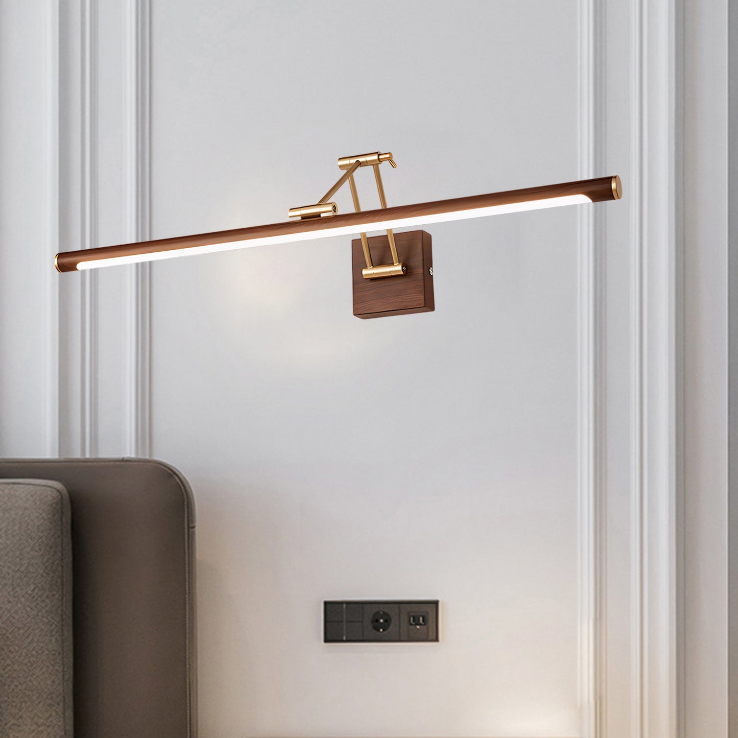 Walnut Color Linear Adjustable Modern Metal Wall Light