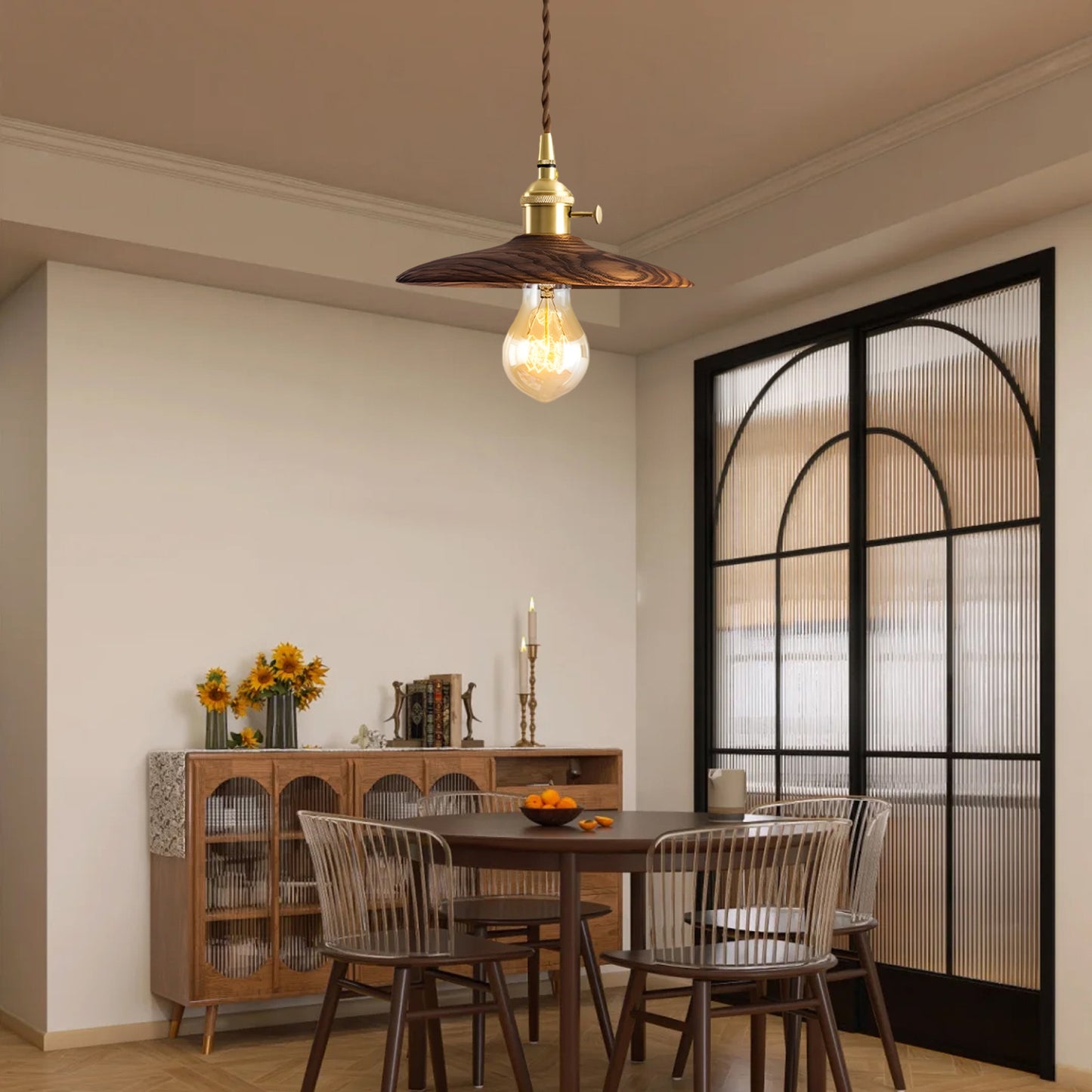 Walnut Conical Classic Brass Pendant Light