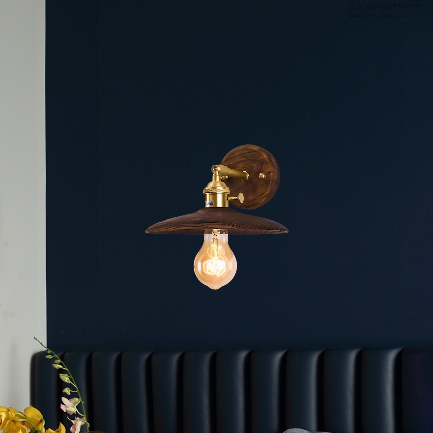 Walnut Flared Classic Brass Wall Light