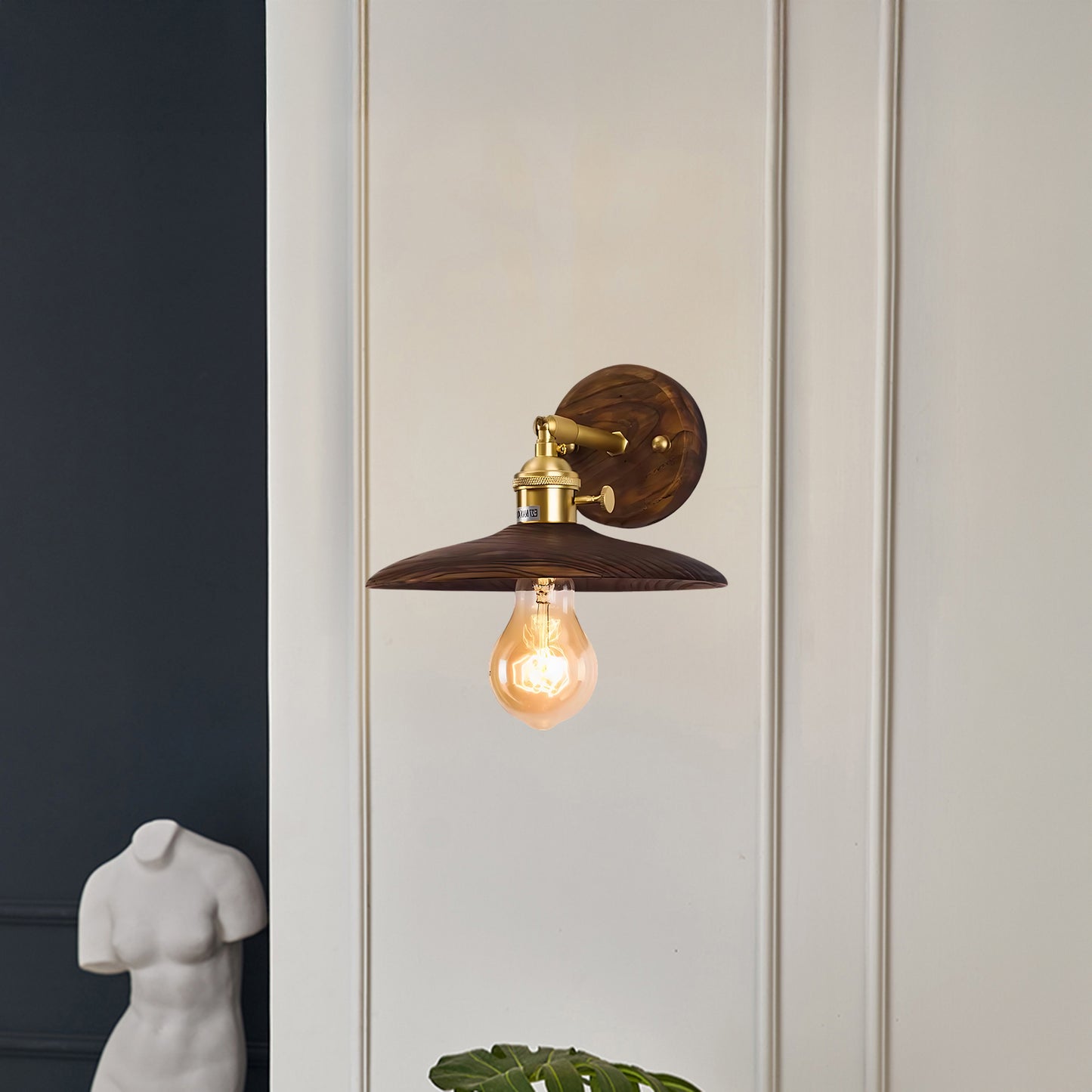 Walnut Flared Classic Brass Wall Light