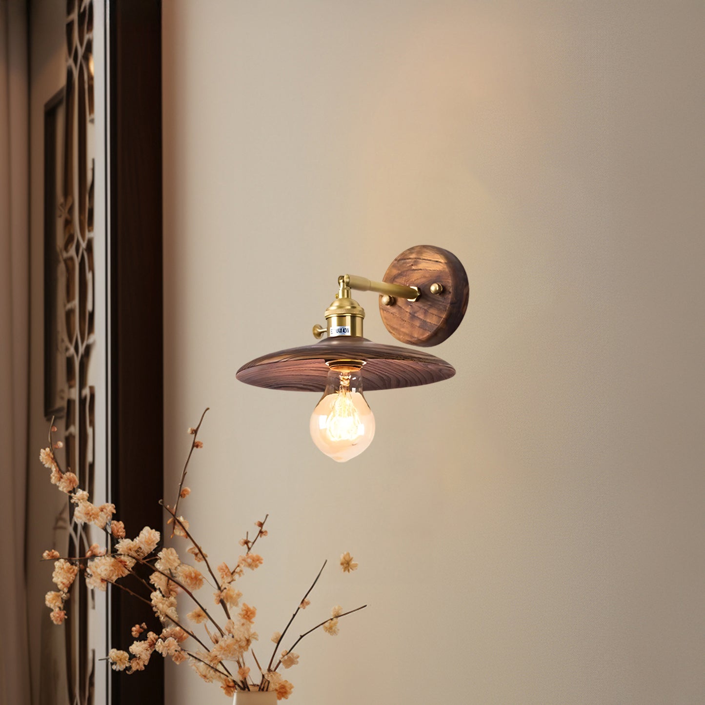 Walnut Flared Classic Brass Wall Light