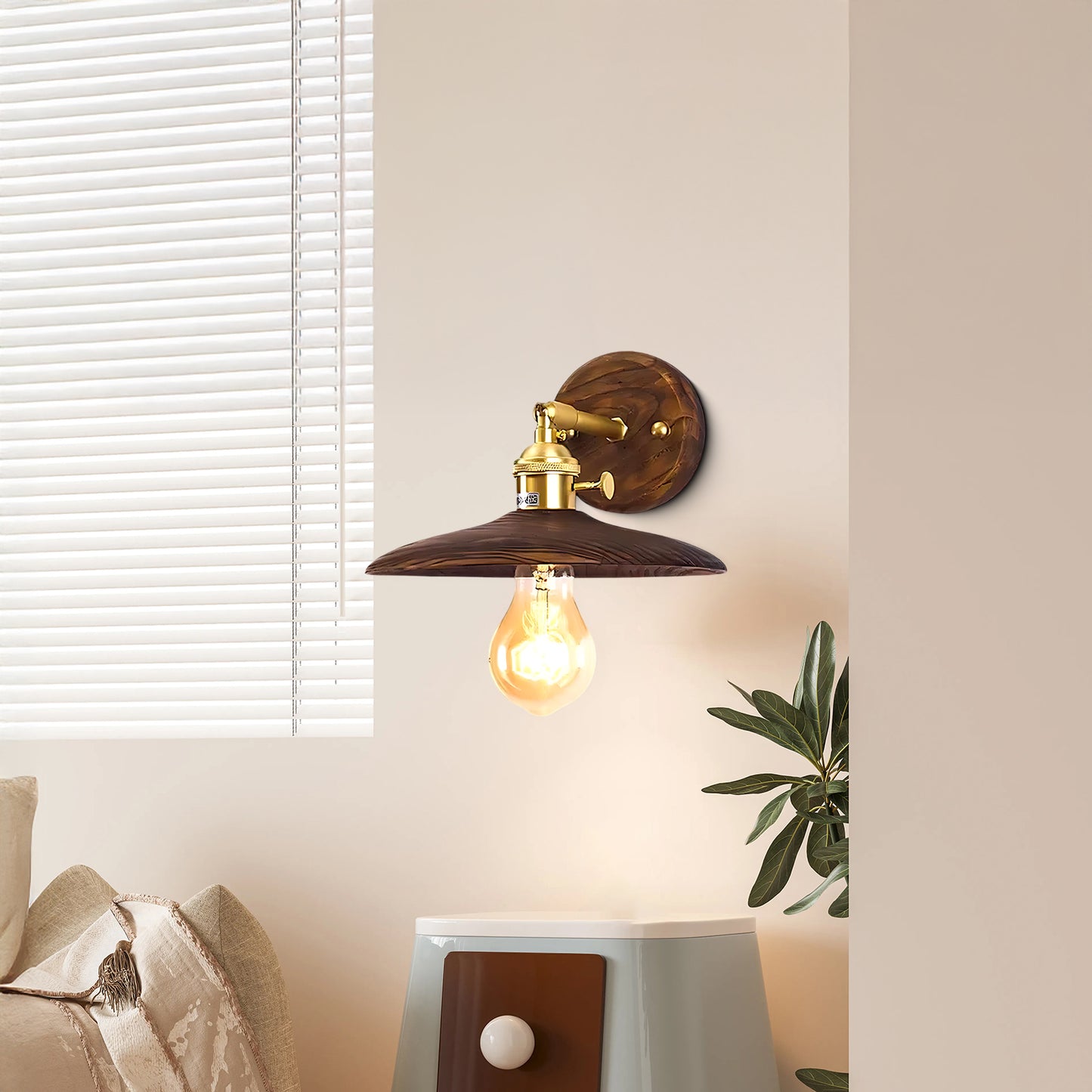 Walnut Flared Classic Brass Wall Light