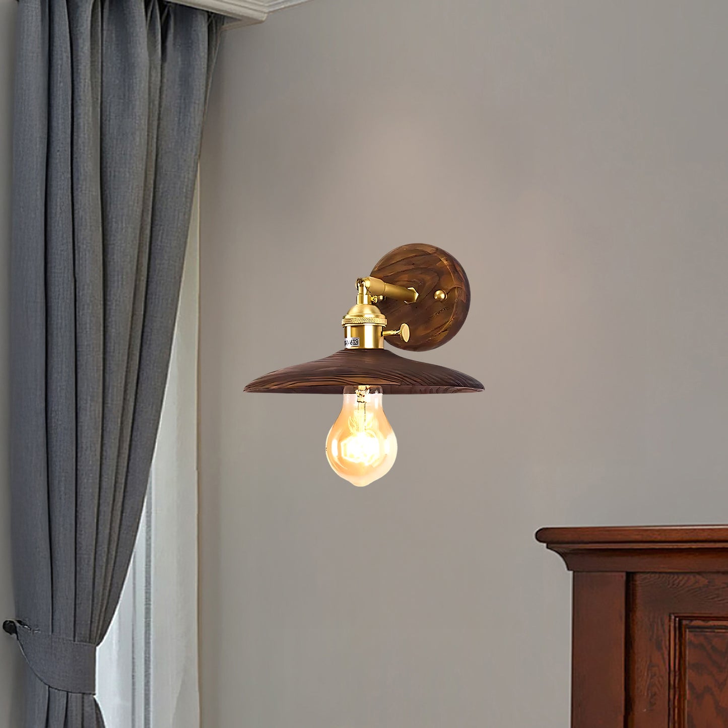 Walnut Flared Classic Brass Wall Light