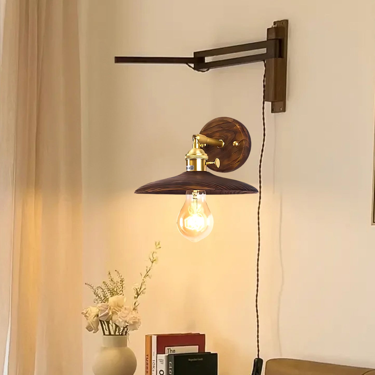 Walnut Flared Classic Brass Wall Light