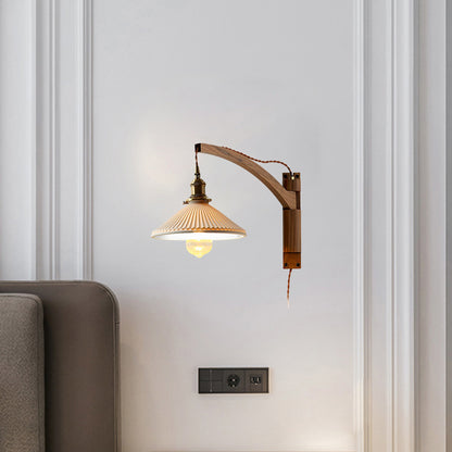 Walnut Swing Arm Modern Ceramic Wall Lamp