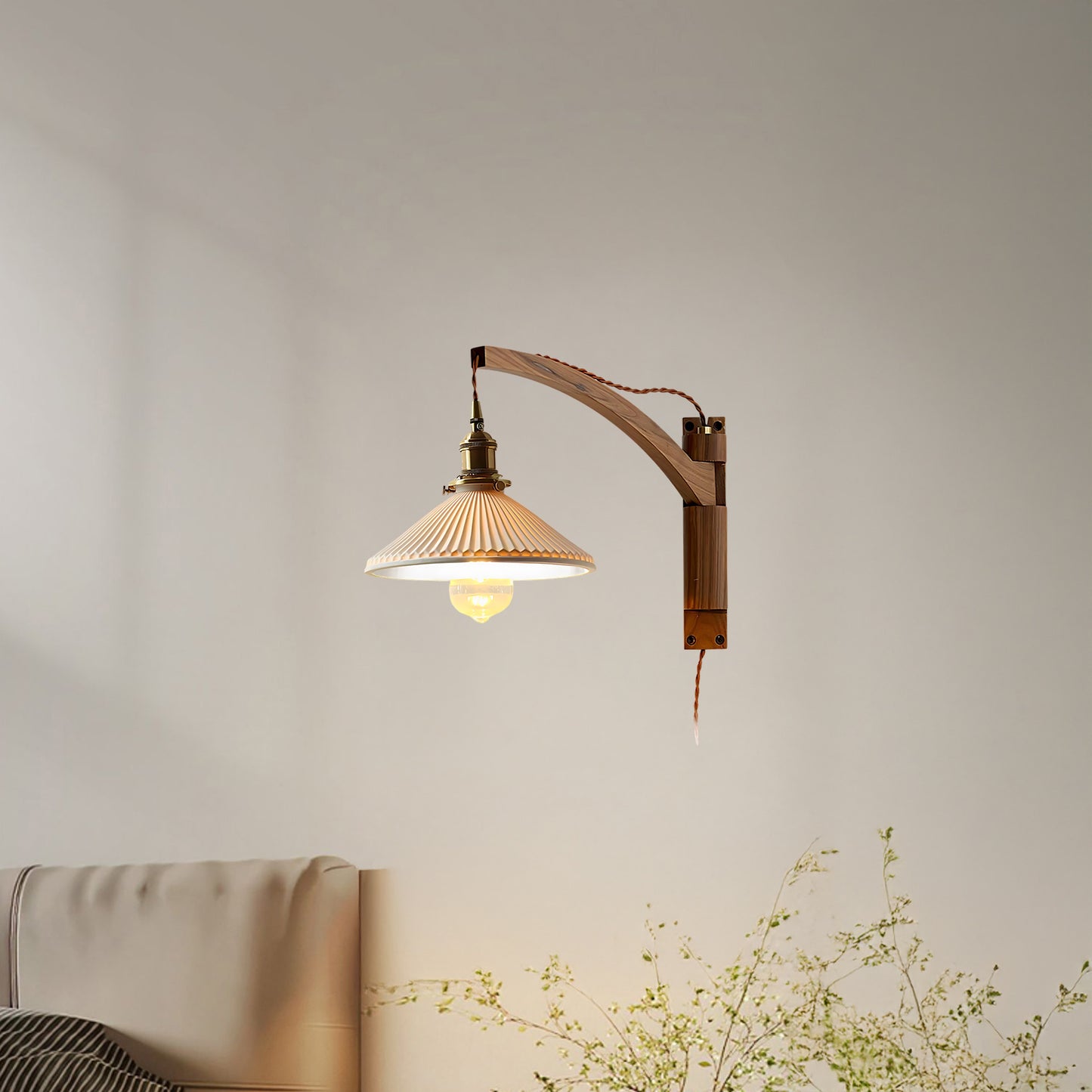 Walnut Swing Arm Modern Ceramic Wall Lamp