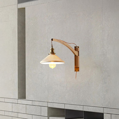 Walnut Swing Arm Modern Ceramic Wall Lamp