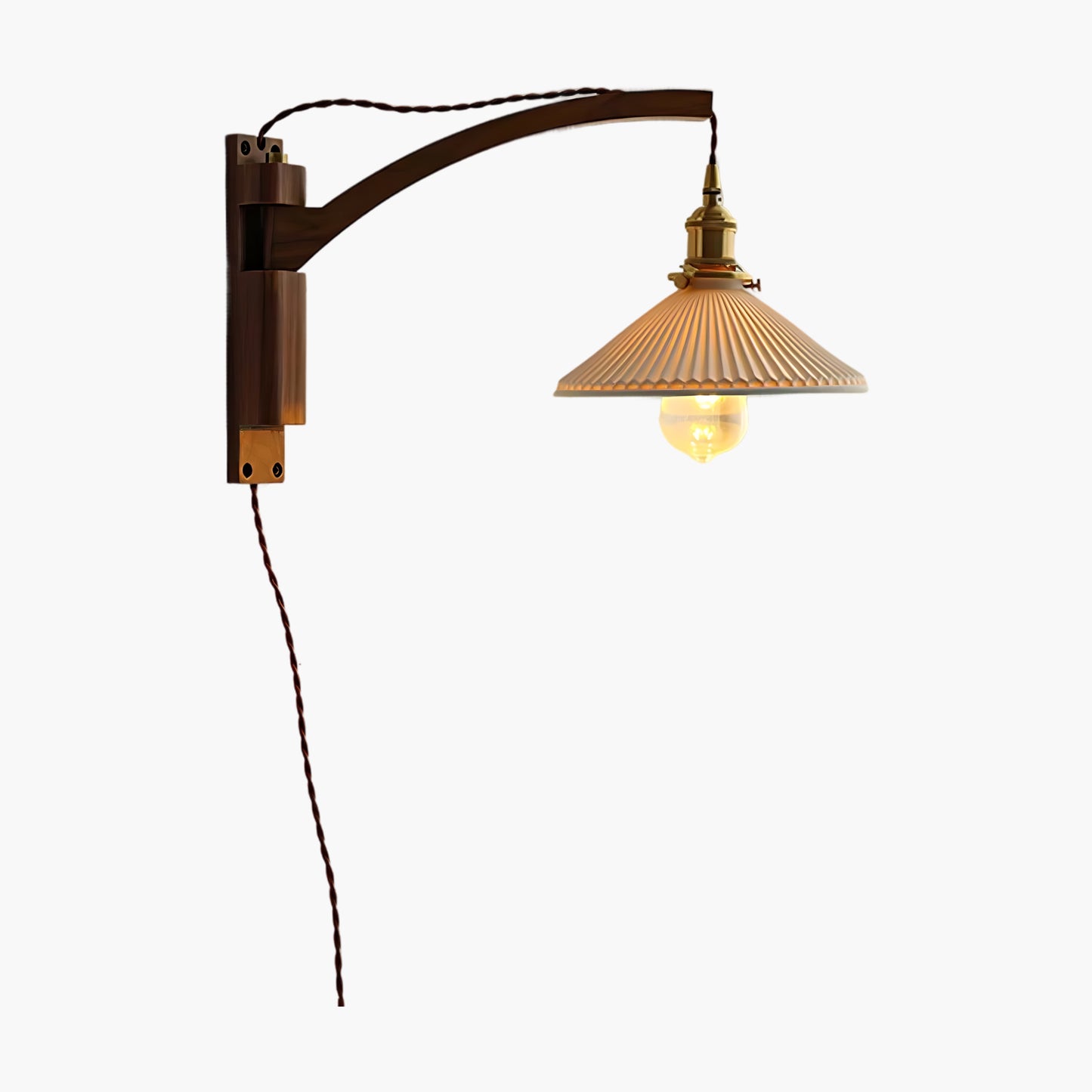 Walnut Swing Arm Modern Ceramic Wall Lamp