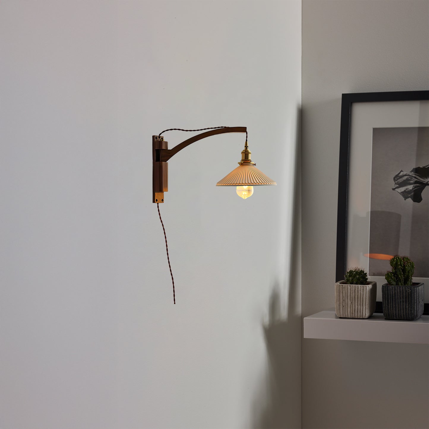 Walnut Swing Arm Modern Ceramic Wall Lamp