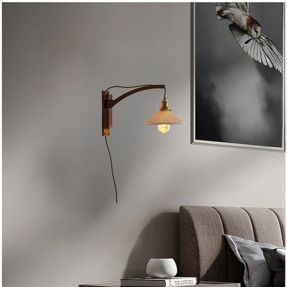 Walnut Swing Arm Modern Ceramic Wall Lamp