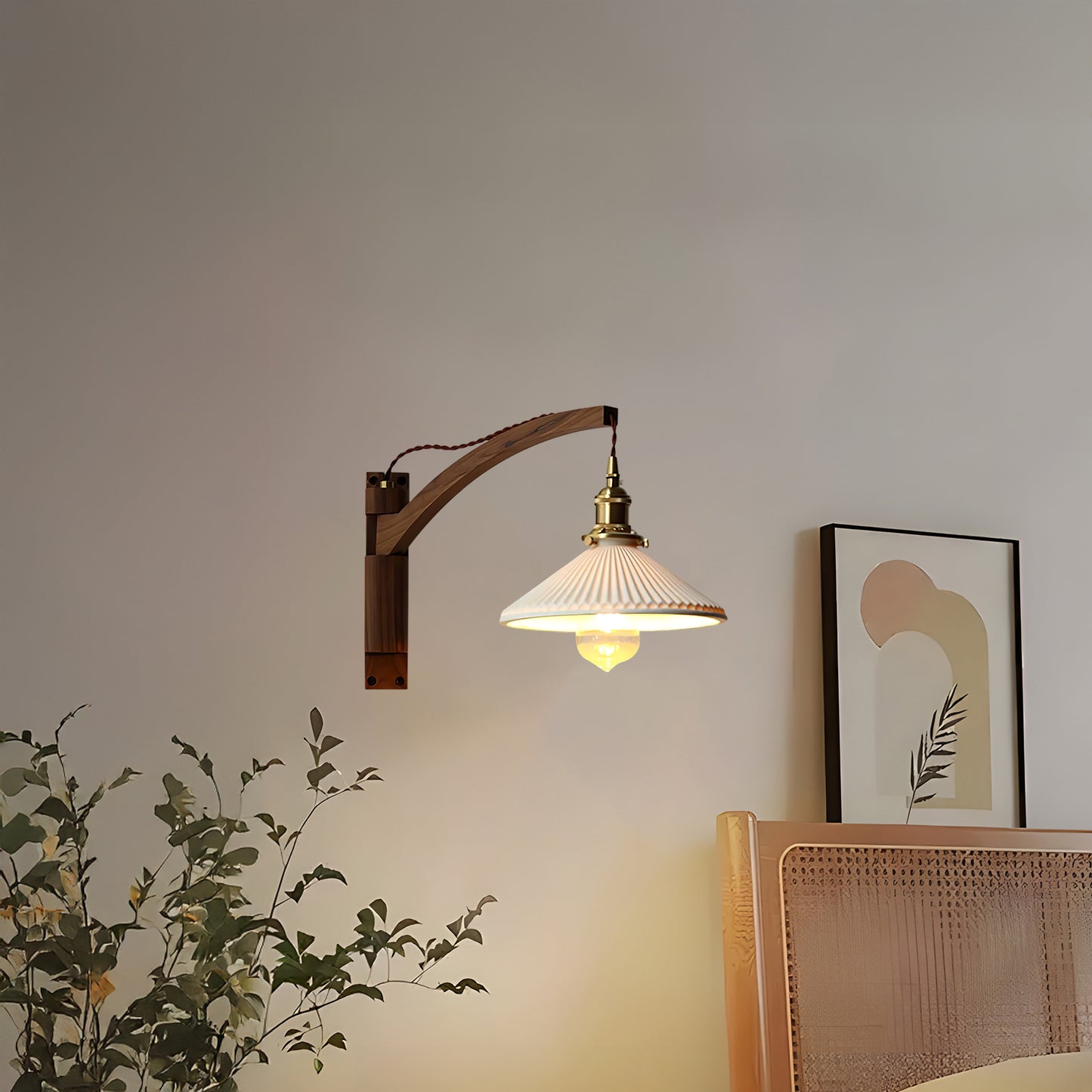 Walnut Swing Arm Modern Ceramic Wall Lamp