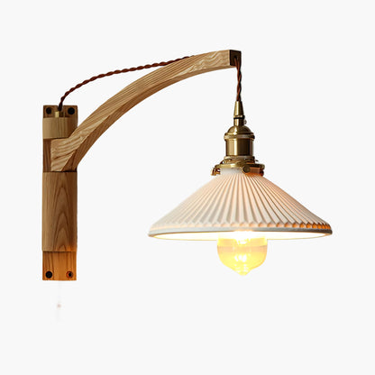 Walnut Swing Arm Modern Ceramic Wall Lamp