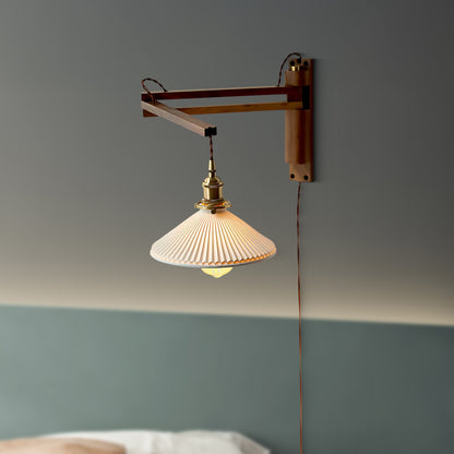 Walnut Swing Arm Modern Ceramic Wall Lamp