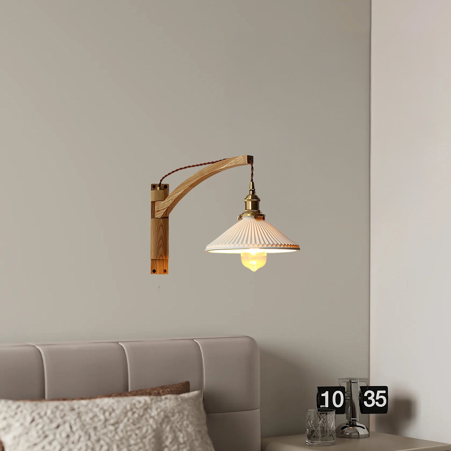 Walnut Swing Arm Modern Ceramic Wall Lamp