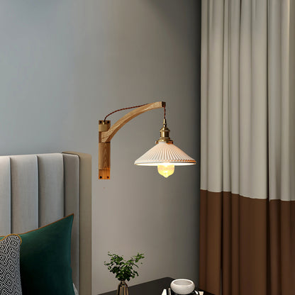 Walnut Swing Arm Modern Ceramic Wall Lamp