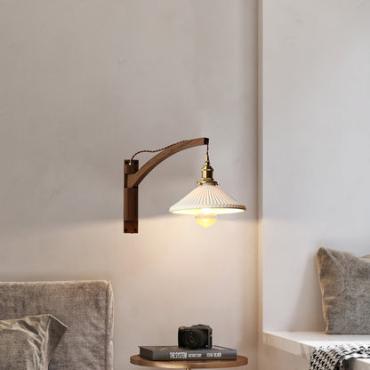 Walnut Swing Arm Modern Ceramic Wall Lamp