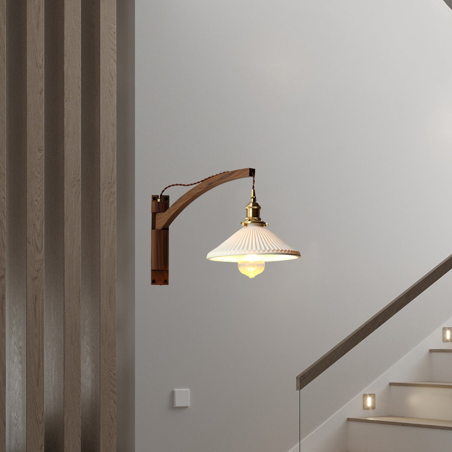 Walnut Swing Arm Modern Ceramic Wall Lamp