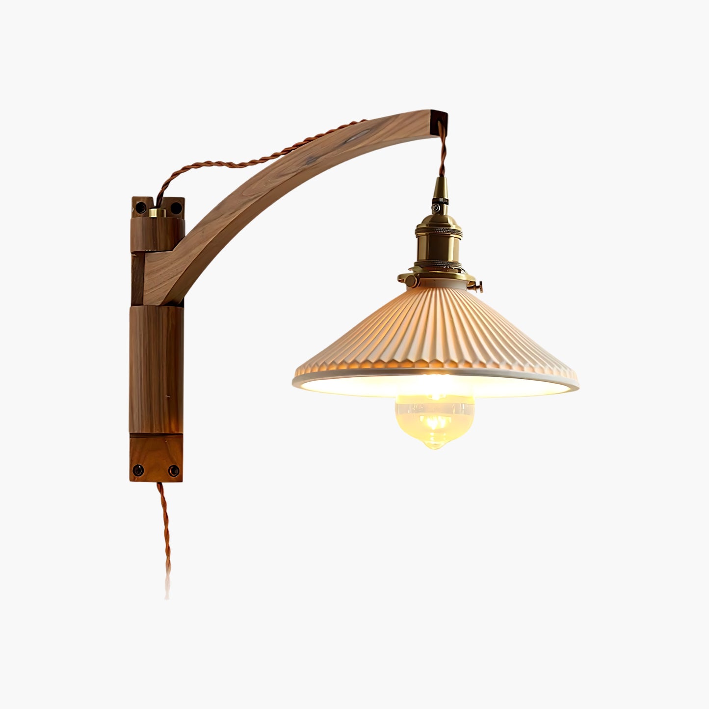 Walnut Swing Arm Modern Ceramic Wall Lamp