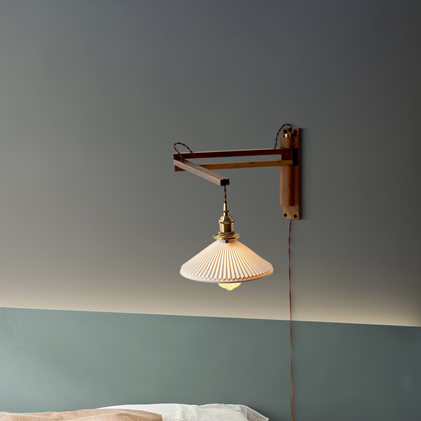 Walnut Swing Arm Modern Ceramic Wall Lamp