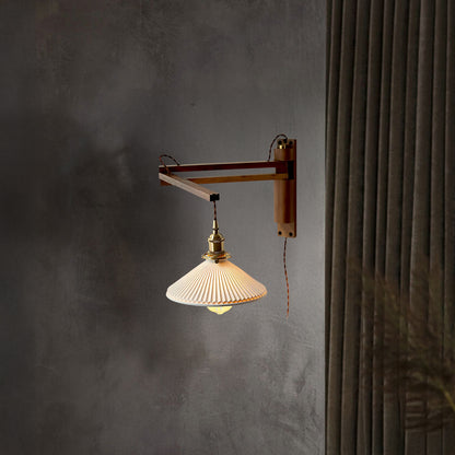 Walnut Swing Arm Modern Ceramic Wall Lamp