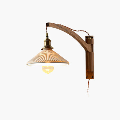 Walnut Swing Arm Modern Ceramic Wall Lamp