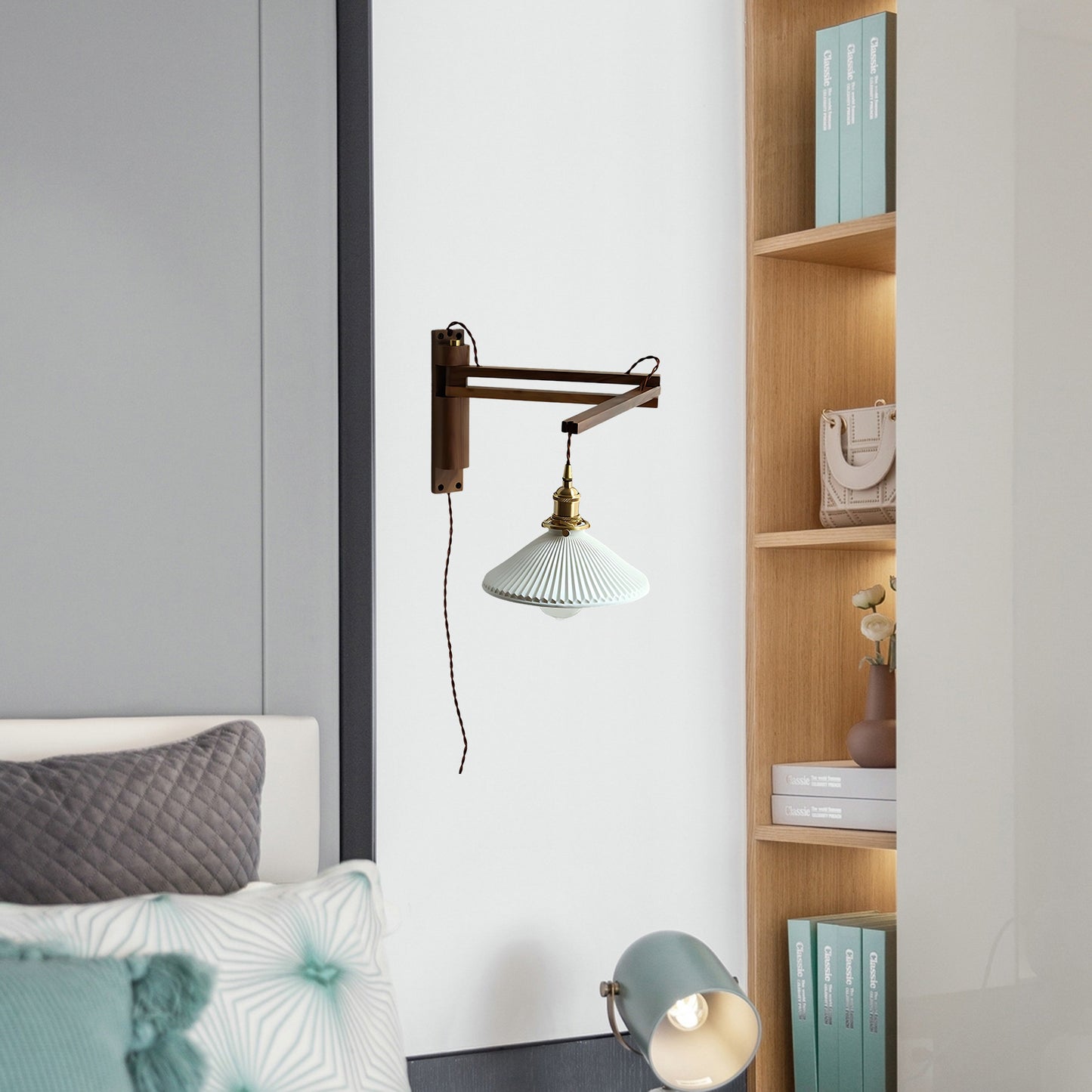 Walnut Telescopic Eclectic Metal Wall Lamp