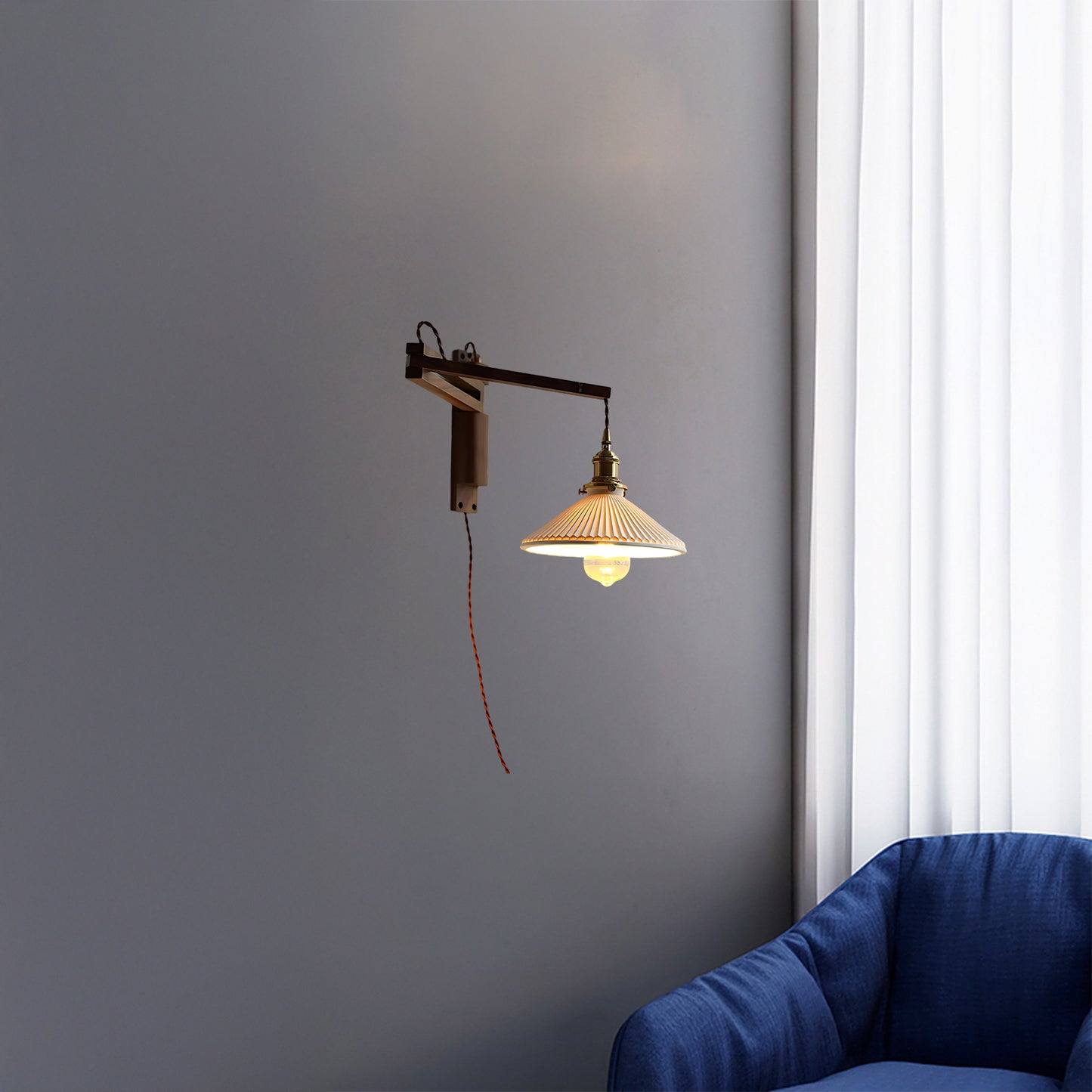 Walnut Telescopic Eclectic Metal Wall Lamp