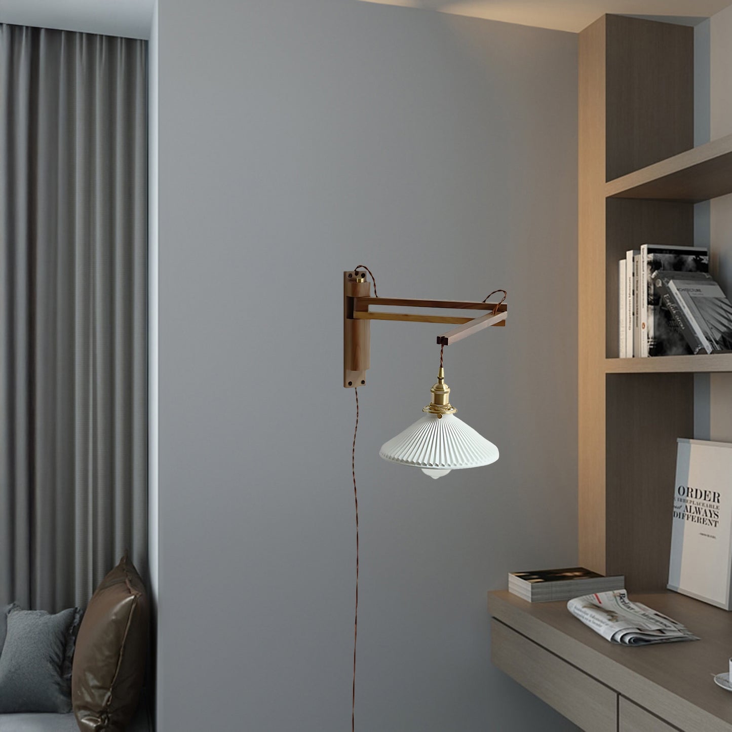 Walnut Telescopic Eclectic Metal Wall Lamp