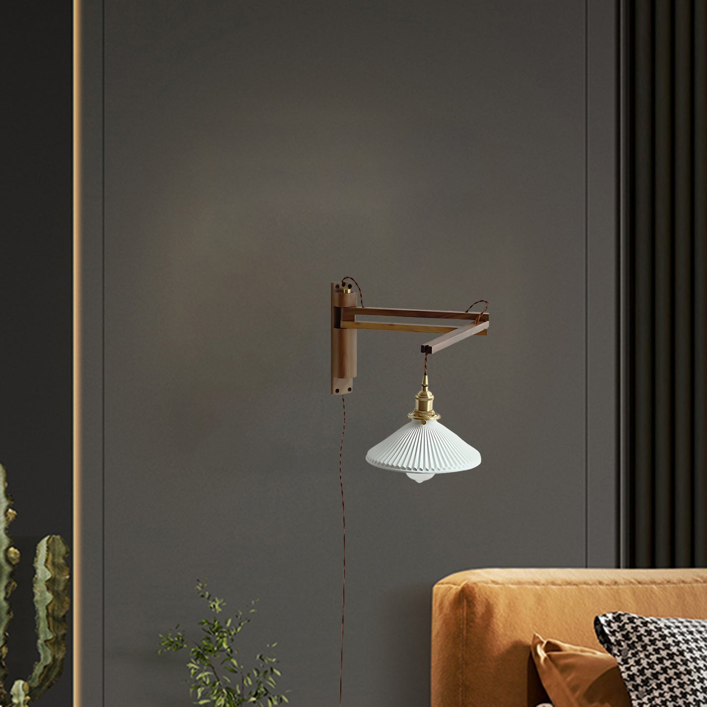 Walnut Telescopic Eclectic Metal Wall Lamp