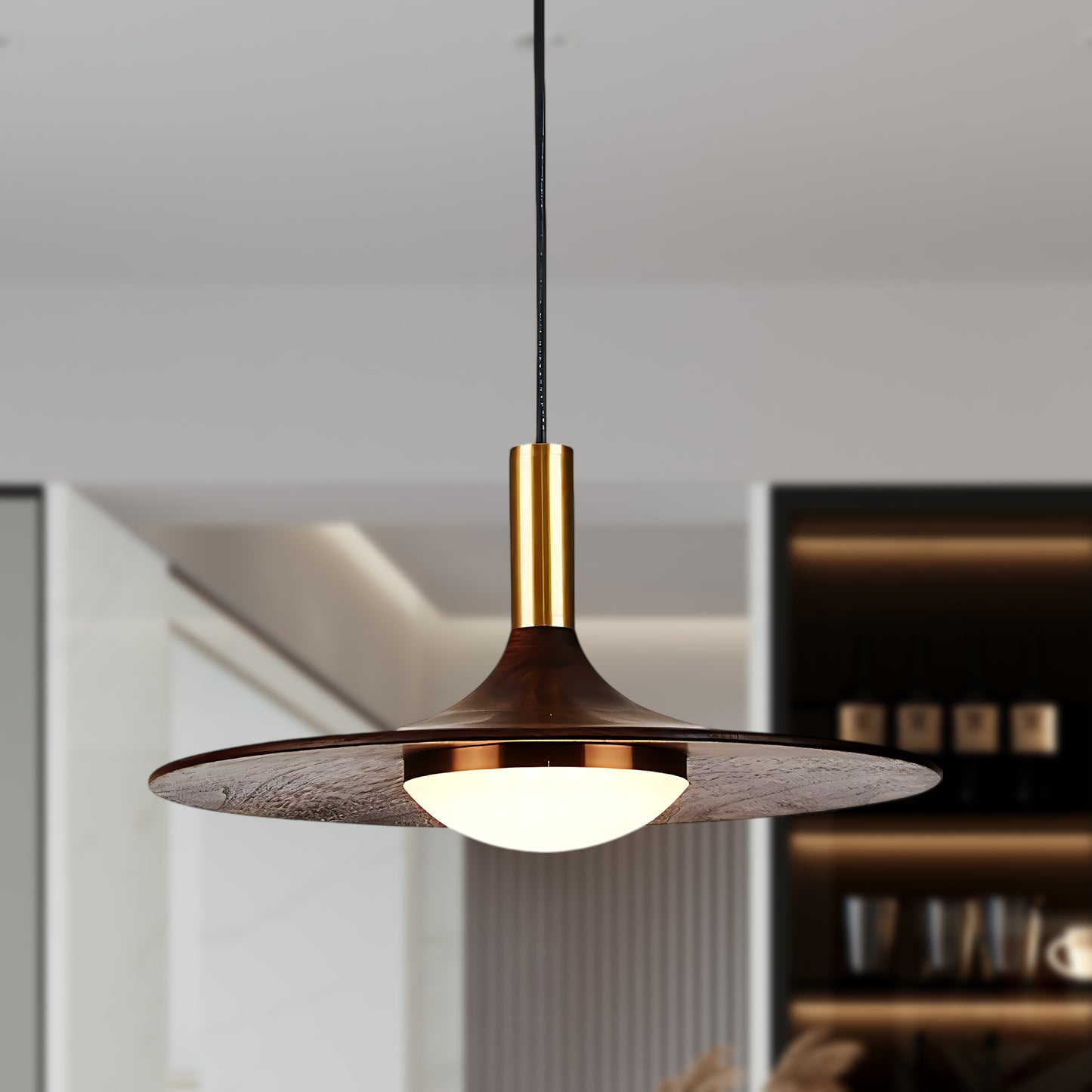 Walnut Dish Minimalist Wood Pendant Light